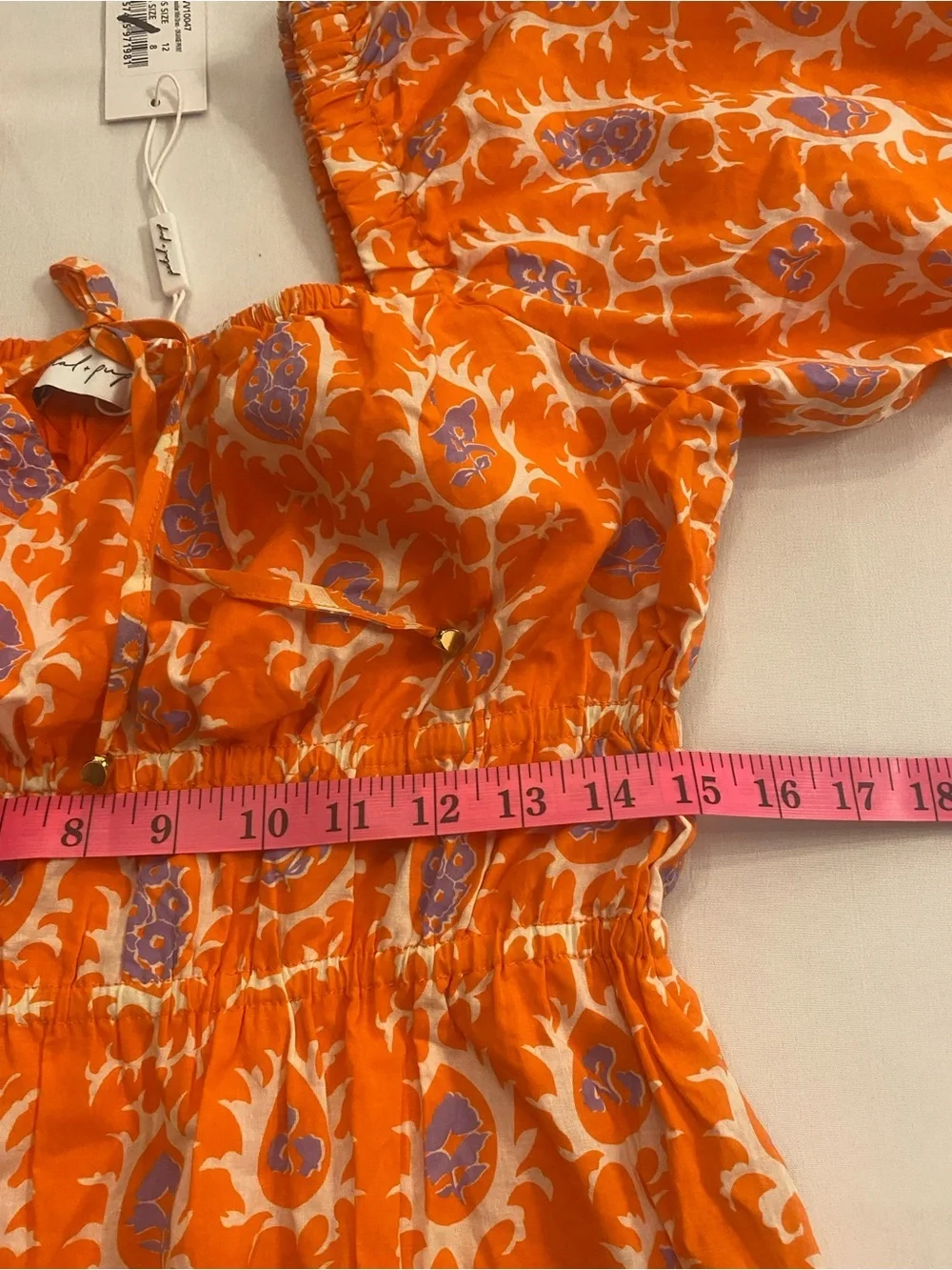 Petal & Pup Orange Printed Square-Neck Puff-Sleeve Carmen Mini Dress New size 8